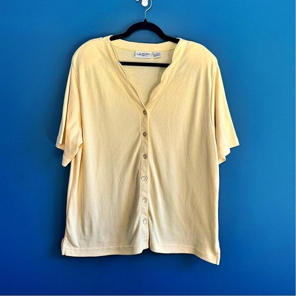 Vintage Yellow Blouse‎ Women's Plus Size 2X Paradise Bay Scalloped Twee Minimal